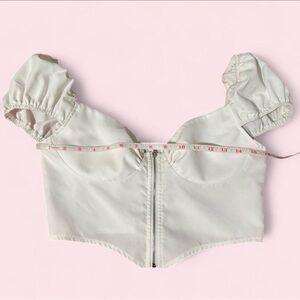 White Puff Sleeve Zip-Front Crop Top